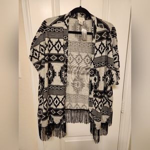 Aztec print fringe tassel kimono cardigan